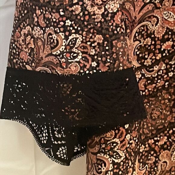 Size 26/28 Venezia Jeans short ruffle sleeve v-neck floral print brown tunic top - Picture 6 of 16